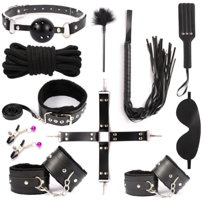 Sex Bondage Bdsm Kit 11Pcs Set Adjustable Handcuffs Ankle Eye Mask Feather Tickle Adult Play Sex Toy For Man Woman And Couple