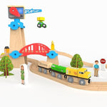 Wooden Train Set 65 Pc Build And Play Magnetic Crane Tower Bridge Construction Stem Toy Train With Tracks For Kids Compatible With Thomas Brio Melissa And Doug Railway Playset For Toddlers Starter Set