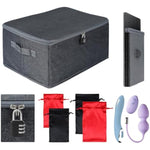 Locking Storage Box For Sex Toys | Portable Ditty Travel Box | Discreet Adult Toy Organizer Case With Combination Lock & Drawstring Bags (Dark Grey, 15" X 10" X 5.9" (38X26X15 Cm))