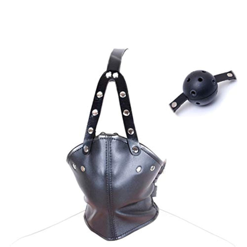 Leather Y Shape Harness Ball Gag Restraint Head Mask for Adult BDSM Bondage