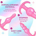 Silicone Anal Plug, Pack of 4 Buttplug Training Set for Beginners Advanced Users with Flared Base Prostate Sex Toys, Pink