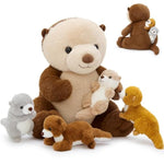 5Pcs Otter Stuffed Animal - 14.5" Mommy Sea Otter Plush With Babies Inside, Soft Cute Stuffed Otter Plushies Toy For Kids Boys Girls, Ideal Gift For Christmas Birthday Holidays