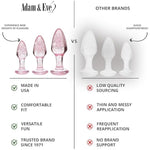 Glitter Gem Butt Plug Set, 3 Piece Acrylic Anal Trainer Kit, Small Medium Large Plugs For Beginners & Advanced, Lightweight With Sparkling Gem Base, Body Safe, Waterproof, Easy Clean, Pink