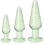 Glass Anal Plug Set Glow In The Dark 3 Piece Crystal Butt Plug Training Kit Sex Toys For Adult Men Women Couples