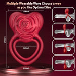 Vibrating Cock Ring Set For Couples, Soft Body-Safe Silicone Double Penis Ring With Rose Heart Design, Clitoral Bullet Vibrator, 9 Vibration Modes, 6 Sizes Of Penis Rings For Men & Women Adult Toys