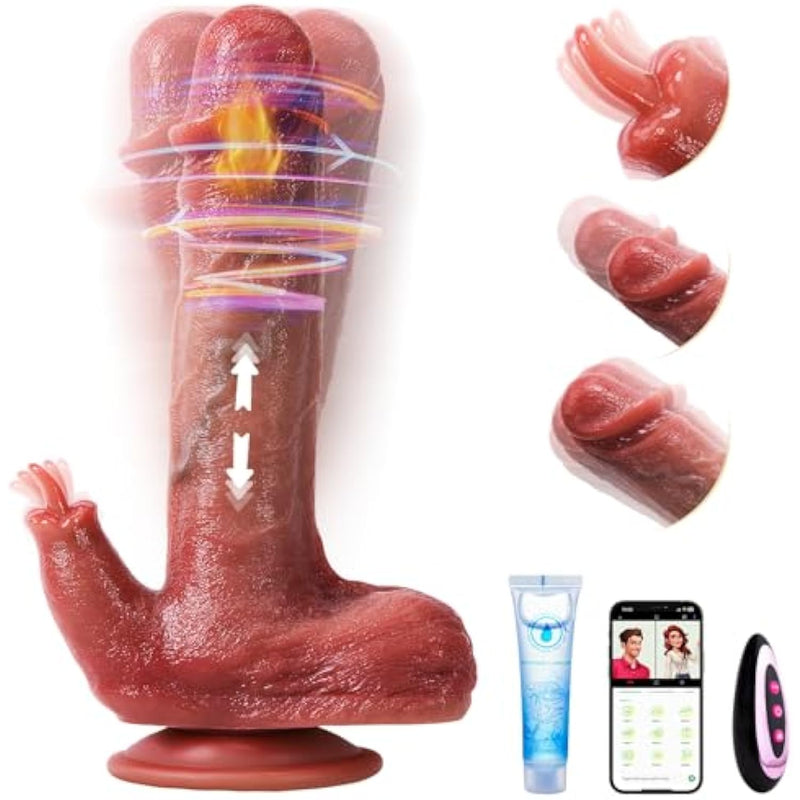 Thrusting Dildo Sex Toy Vibrator, Suction Cup Dildo Penis With 9 Vibrations &3 Thrusting Swing &9 Licking Heating Anal Realistic Dildos App Remote Control Silicone Dildos Adult Toys For Women
