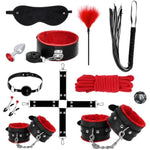 12 Pcs Sex Bondage Bdsm Restraints Kits Fetish Handcuffs Ankle Cuff Collar Blindfold Whip Rope Nipple Clamps Sex Dice Anal Toys Ball Gag Adult Games Foreplay Sexy Toys For Couples
