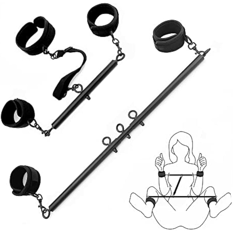 Spreader Bar Sex Toys Furniture Bdsm Bondage Collar Restraints With Handcuffs Ankle Cuffs For Couples Expandable 23-36Inch