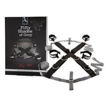 Fifty Shades of Grey Keep Still Restraint Kit - Over The Bed Cross Restraint Set - Faux Fur Lined Detachable Cuffs - Includes Blindfold & Door Hanger - 80 Inch Adjustable - Black/Grey