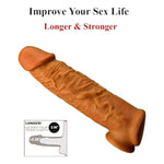 Realistic Silicone Cock Enlarger for Men - Reusable Penis Sleeve with Thickened Testicle Ring