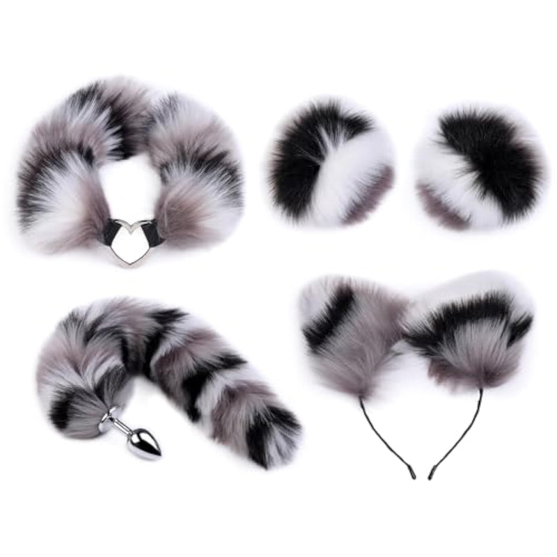 Cute Tail Anal Plug Butt Plug 4-Piece Set with Fox Ear Headband and Collar