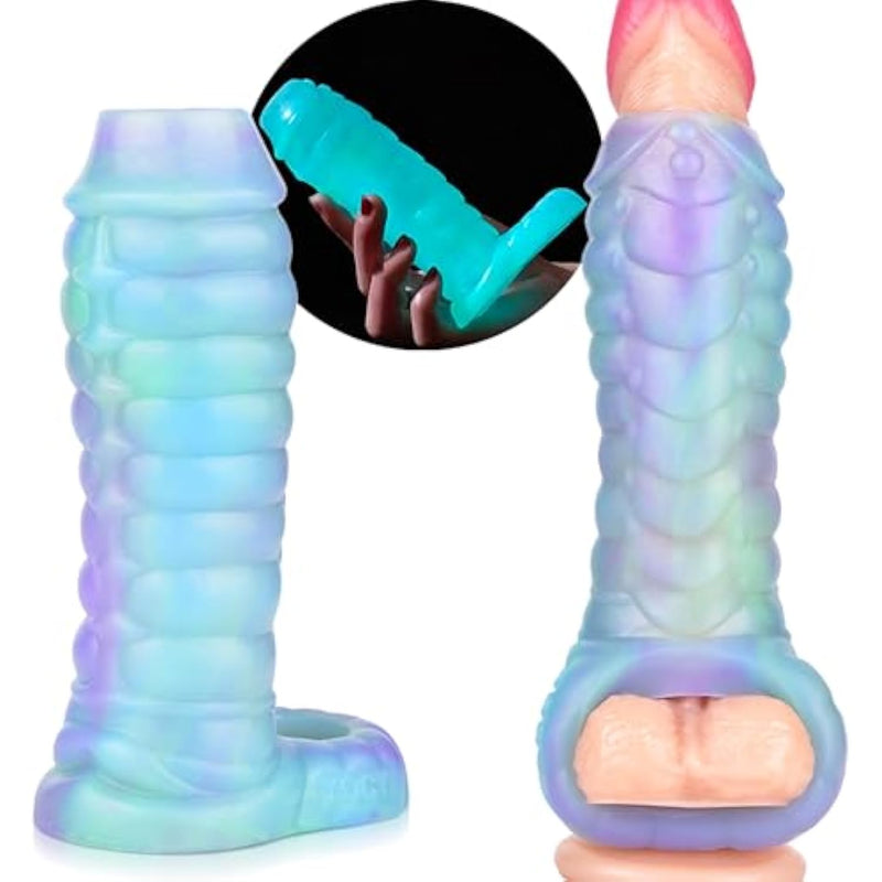 Dragon Penis Sleeve Enlarger, Luminous Silicone Dildo Sleeve Male Penis Girth Extender With Cock Ring Reusable Penis Enlargement Male Adult Sex Toys For Couples Play