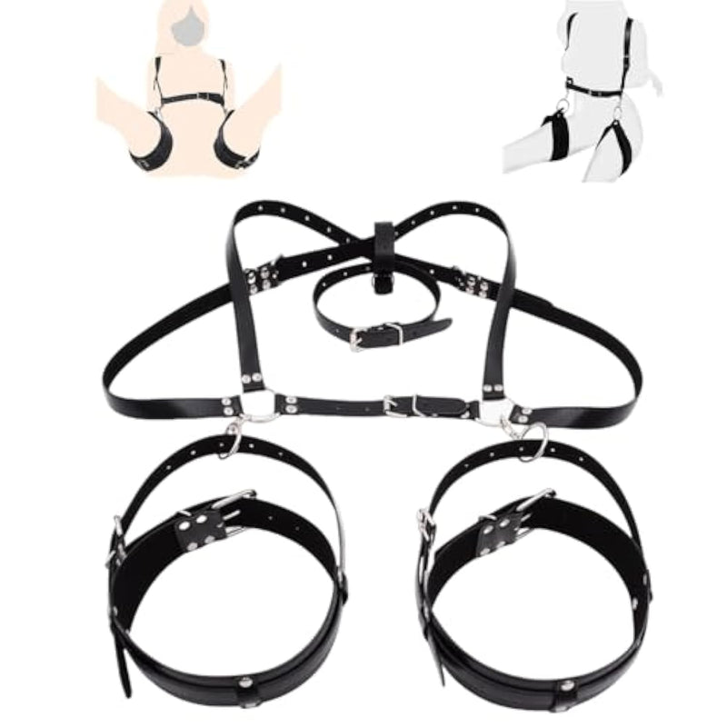 Bdsm Sex Bondage Restraints Set, 3 In 1 Thigh Restraints Chest Sex Harness Belt Rear Sexy Handcuffs, Adjustable Bondage Gear & Accessories, Open Legs Bed Restraints Juguetes Sexuales For Adult Couples