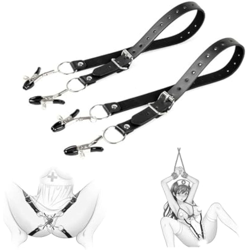 Body Bondage Clit Clamp With Spreader Straps, Strength Adjustable Labia Clamps Nipple Clamps For Adults Extreme Love, Sm Sex Toys For Couples Flirt Play Fetish Cosplay