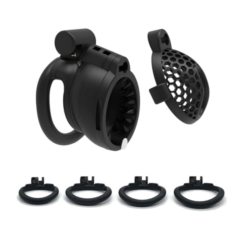 Spiked Chastity Device Chastity Cage With 2 Concealed Locks Male Sm Sex Toys Barbed Penis Cage With 4 Different Rings Lightweight And Breathable Resin Cock Cage For Men'S Penis Bondage (Arc,Black)