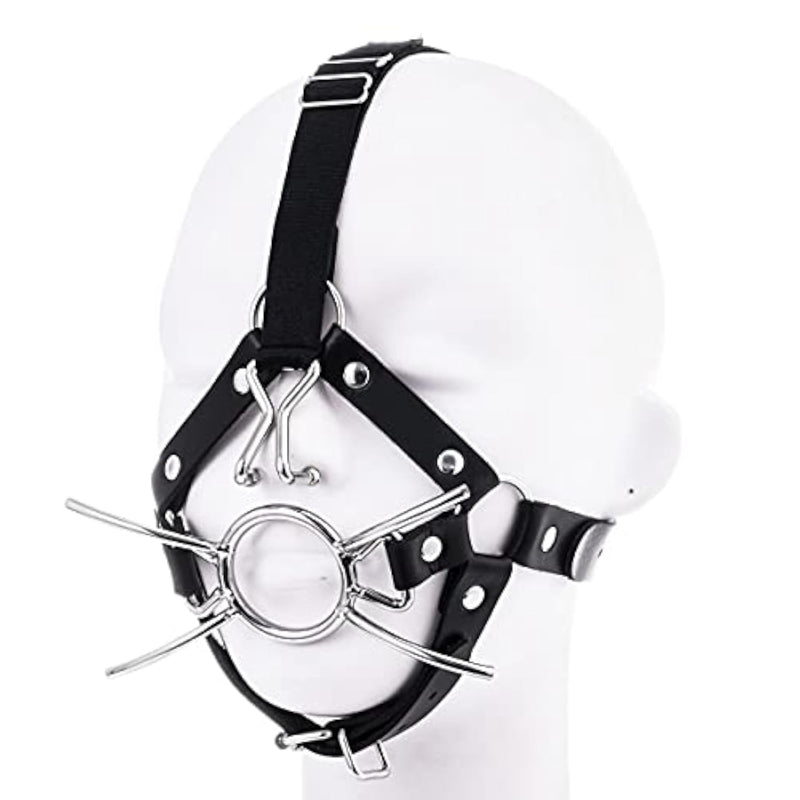 Arch Kit for Couples - Adjustable Open Mouth Metal Ring Gag with Nose Hook and Bondage Restraints