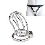Metal Chastity Cage With Leather Bondage Straps, Hollow Penis Cage Sex Toys With Invisible Lock, Chastity Device & Cock Ring For Men Sm Slave Bondage (50Mm)