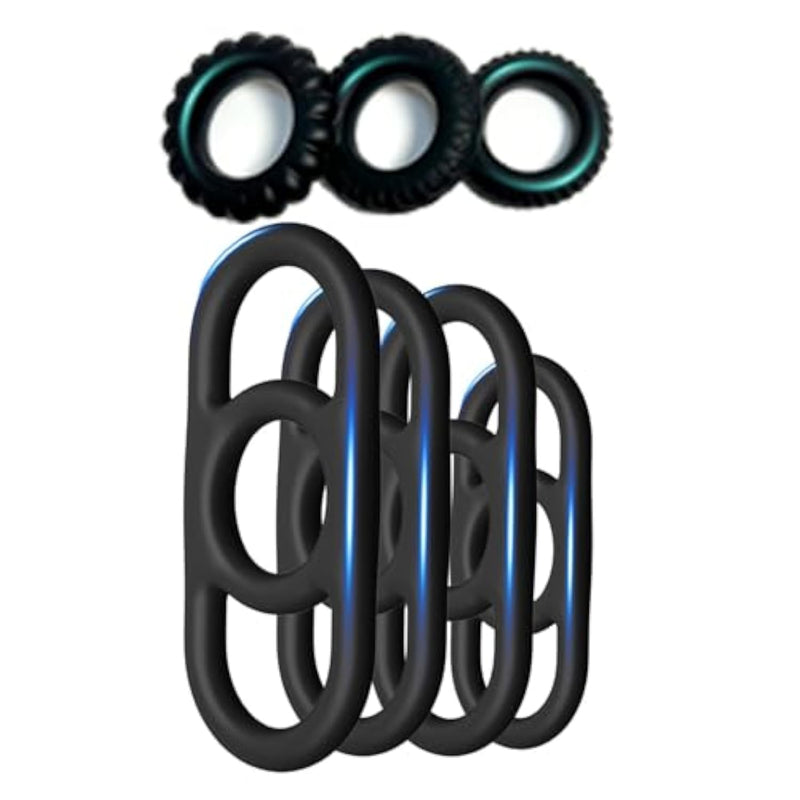 Silicone Penis Ring Set for Men - 7 Reusable Delay Rings for Enhanced Erection and Couple Play