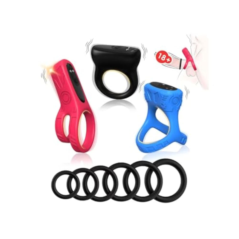 Vibrating Cock Ring, Penis Ring With Mini Vibrator, 9 Pcs Cock Rings For Men Erection Sex, Silicone Vibrating Adjustable For Erection Enhancing And Sex Longer Lasting Stronger Testicle, Male Sex Toys