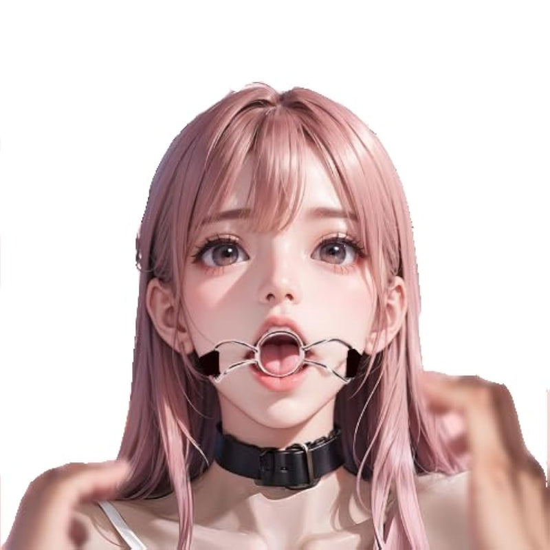 Sm Leather Mouth Gags Butterfly O-Ring Gag Silver Deep Throat Open Mouth Gag Adjustable Adult Sex Toys For Couples Adult Bdsm Slave Foreplay Bdsm Bedroom Game