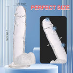 Realistic Dildo Clear-Colored Silicone Sex Toy 6.7/7.7/8.5 Inch With Powerful Suction Cups Hands-Free Play Soft G-Spot Stimulating Anal Sex Toy Made Of Safe Material (Clear, M-6.7Inchs)