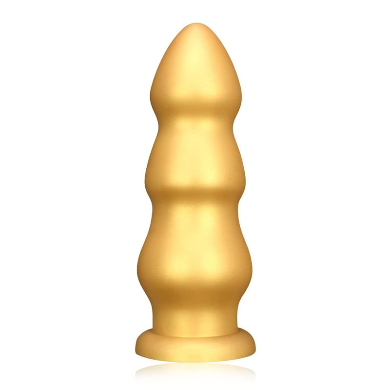 Gold Thick Anal Beads Anal Plug, Butt Plug Dildos Flexible Liquid Silicone Butt Plug Vaginal Prostate Massage Stimulation Masturbators Sex Toys With Strong Suction Base For Men Women (S)