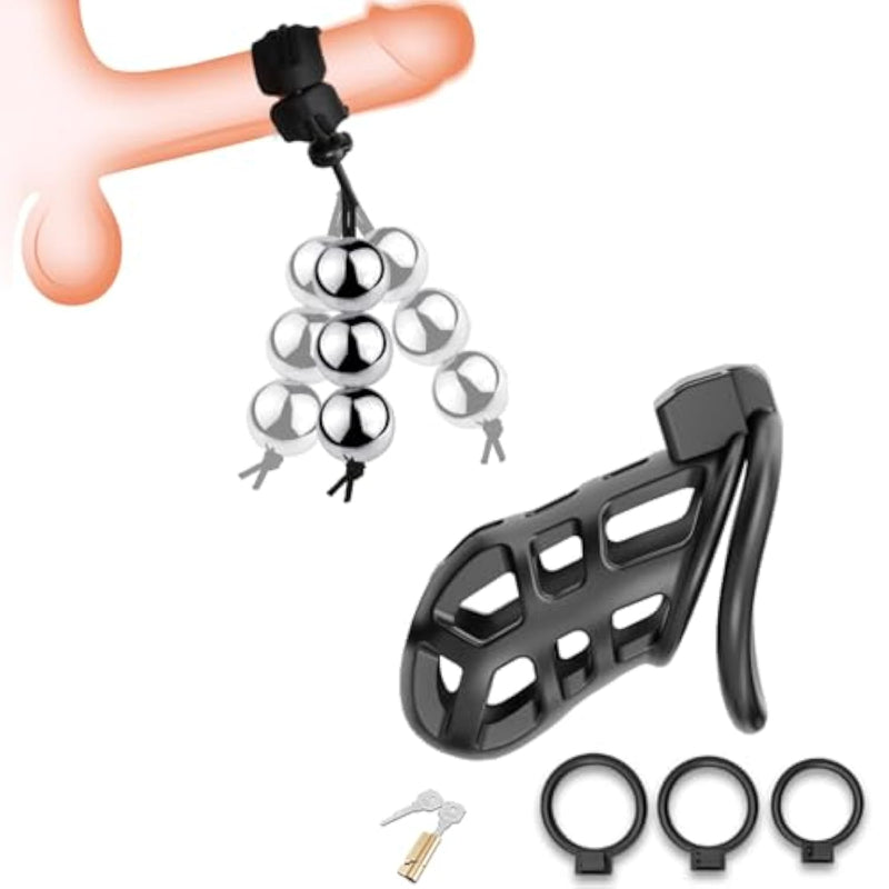 Penis Extender Stretcher Device Adjustable Weight Cock Ring Male Chastity Cage,Large Cock Cage Device With 3 Sizes Rings And Invisible Lock