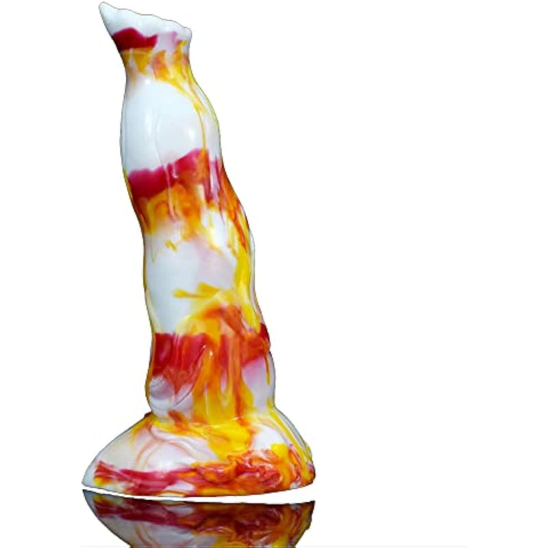 Soft Silicone Irregular Multi Colored Dildo Anal Toy Flexible Stimulate With Suction Base (Red+Yellow+White)