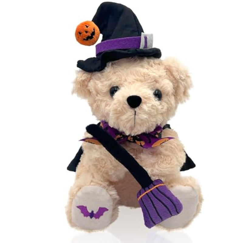 Teddy Bear Stuffed Animal Witch Bear With Broomstick Witchy Stuff - Witch Gifts For Women, Cool Witchy Birthday Gifts For Kids - Cute Purple Bear Plush Toy Party Decorations - 8 Inch