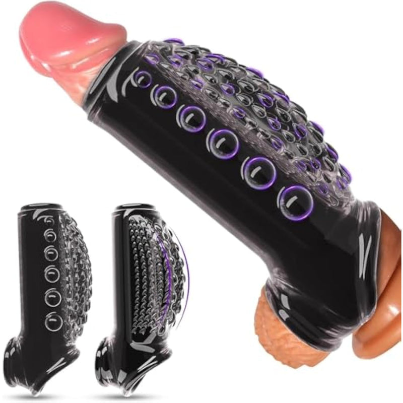 Penis Sleeve Girth Extension Enhancer For Men - Penis Extension Enlargement Sleeve, Lock Time Delay Anal Dildo Sexual Stimulation Device, Bdsm Bondage Restrict Sex Toy (Black)
