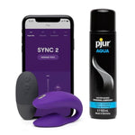 Sync 2 Purple App Control Couples Vibrator & Pjur Aqua Water Based Personal Lubricant 3.4 Fl Oz - Couples Sex Toys Bundle