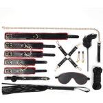 Bdsm Set Plush Handcuffs Restraint Bondage Kit Collar Whip Sm Nipple Clamps Leather Sex Play