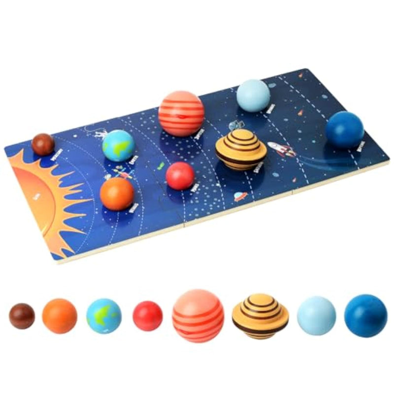 Wooden Solar System Model Board for Kids 3+ - Montessori Toys Planets Puzzle Set