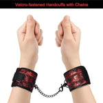 Red Faux Fur Lined Handcuff Set for Adult Bondage Play, Soft Blindfold Included