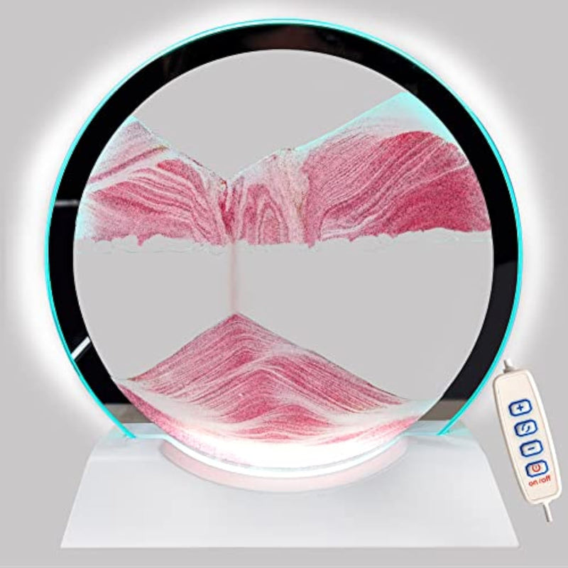 3-Color Moving Sand Art Lamp with Light, White Wood Base & Glass Frame