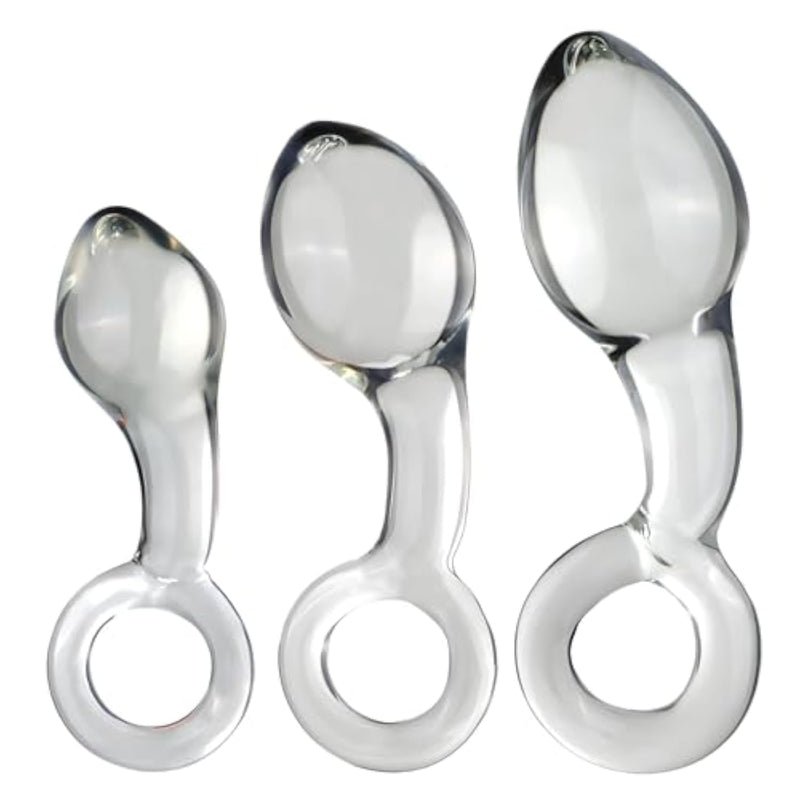 Crystal Glass Butt Plug Dildo Training Kit with Pull Ring Design for Men, Women, and Couples