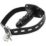 Lockable Dildo Mouth Gag Sm Realistic Black Silicon Penis Gag Adjustable Leather Strap On With Lock Fantasy Sex Toys For Couple