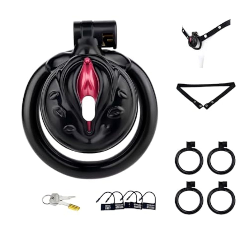 Lightweight Abs Cock Cage Flat Chastity Cage With Ventilation Holes And Catheters Sex Toys Chastity Device With Belt And Concealed Lock For Man Bondage Inverted Chastity Cage With Funnel (B,Black)