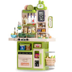 Kids Kitchen Playset Set, 63Pcs Pretend Play Kitchen Toys For Toddlers, Cooking Stove With Steam Sound Light, Play Sink With Manual Faucet, Play Food Accessories Gift For Boys, 33’’H Green