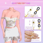 Crystal Heart Pendant Body Clamps Non-Pierce Jewelry With Bow, Red And Green Gemstones For Women Gold-Tone, 2 Pairs Adjust Tightness (2 Pairs - Pink Sapphire)