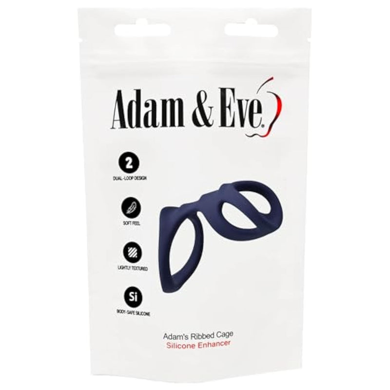 Adam'S Ribbed Cage Silicone Enhancer, Dual Loop Cock Ring With Stimulating Ribs, Boosts Firmness, Enhances Endurance, Stretchable Silicone For Couples, Heightens Partner’S Pleasure