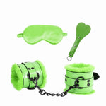Green Leather Fluffy Handcuffs - Sex Blindfold And Handcuffs Sex Whip Set- Leather Cuffs Restraint Handcuffs Fluffy Adjustable-B19 (Green-01)