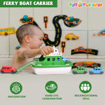 Toy Boat Bath Toys For Toddlers With 4 Mini Car Toys And 4 Bath Boat Squirters, Kids Ferry Boat For Bathtub Bathroom Pool Beach Toys