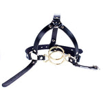 Double O-Ring Open Mouth Gag Head Harness Bondage Forced Open Mouth Slave Couples Role Playing Sex Toy Bdsm (Golden)