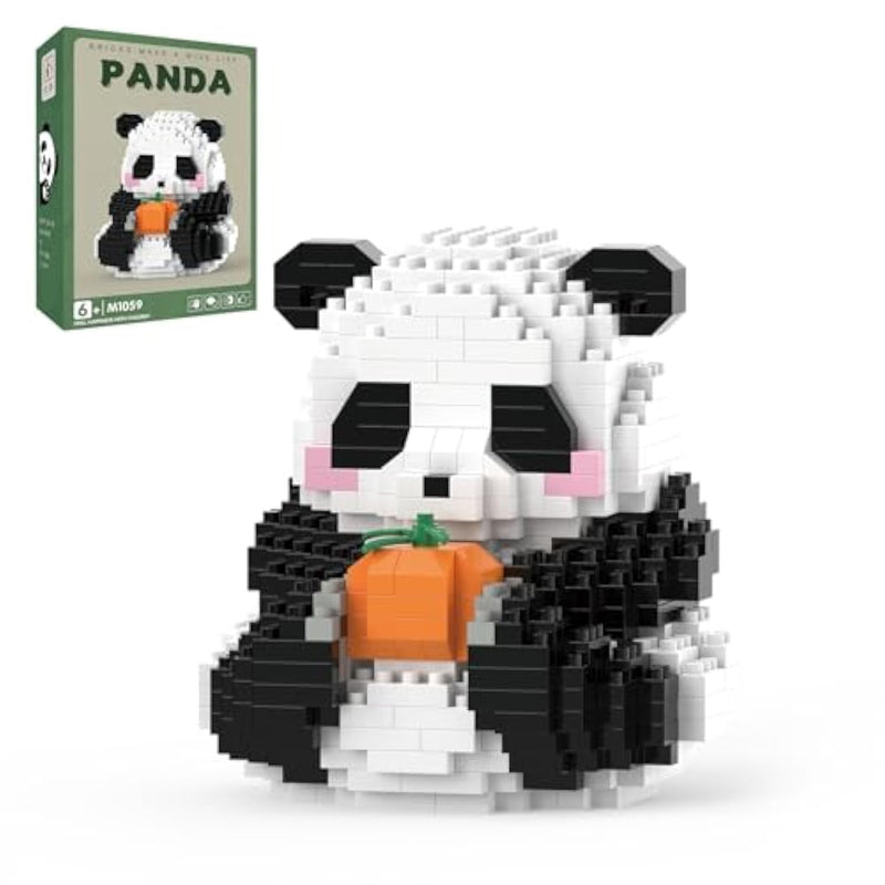 Halloween Mini Building Blocks- Helloween Sitting Panda With Pumpkin, Micro Blocks Panda Toy For Kids 6 7 8 9+, Mini Blocks Building Sets For Adults