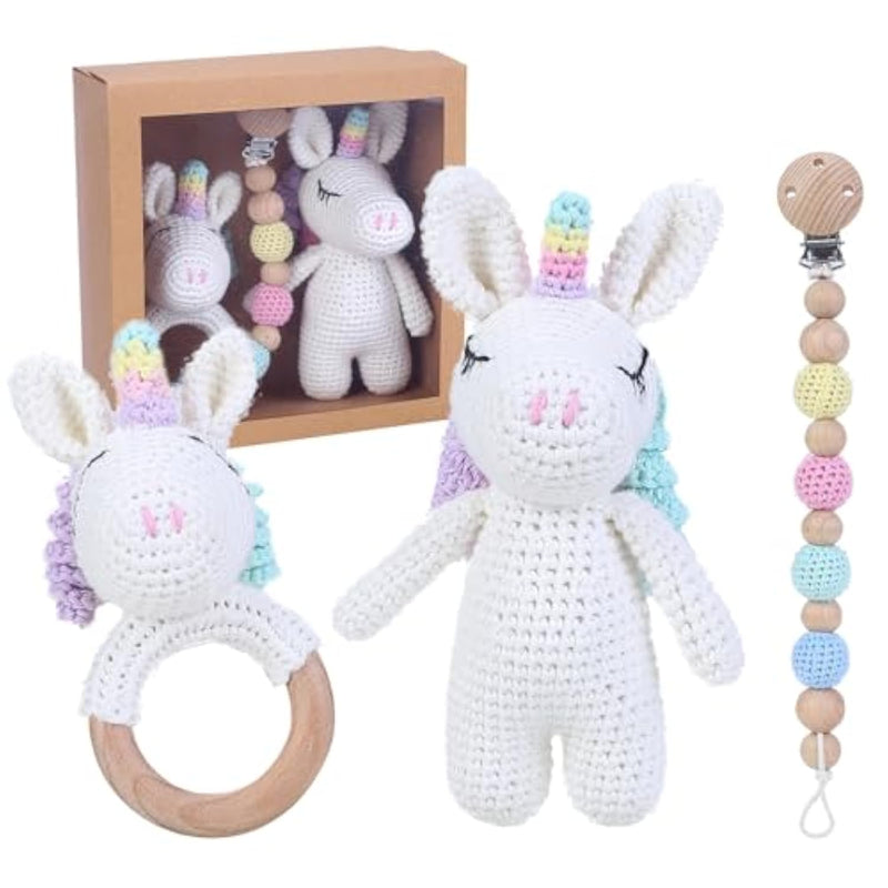 Baby Gifts: Natural Woodland Friends Baby Rattle, Organic Cotton Unicorn Teeth