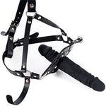 Sm Y-Shape Leather Bondage Head Harness With Dildo Restraint Mouth Gag Masks Adult Sex Fetish Toys