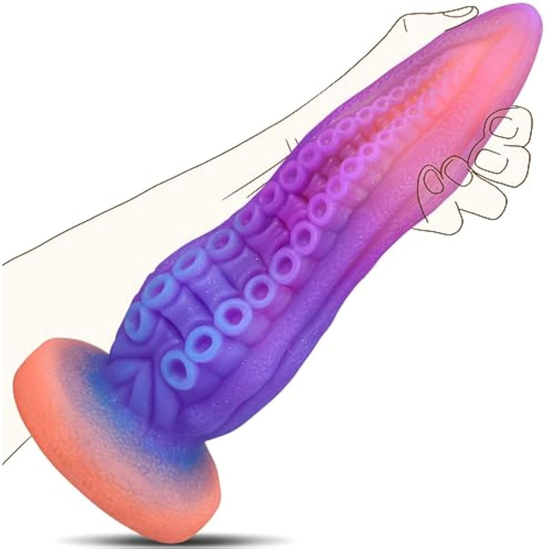 9.6" Tentacle Dildo Fantasy Octopus Dildo, Glowing In The Dark Giant Monster Sex Toy, Silicone Alien Animal Penis With Strong Suction Cup For Riding And Hand-Free Play, Adult Sex Toys For Women Men