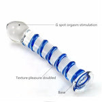 Glass Dildo Anal Plug Anal Sex Toys for Couples, Realistic Dildo Anal Buttplug with Blue Raised Spiral Texture, Crystal Anal Dildos Prostate Massager Male Masturbator Adult Sex Toys for Women Men