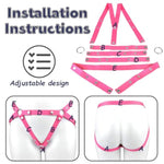 Male Anti-Off Chastity Cage Strap, Chastity Device Penis Cage Accessories, Pu Auxiliary Elasticity Belt With Scrotum Cock Rings, Three Way Elastic Band Bondage Belt Sex Toys For Men Gay (Pink)